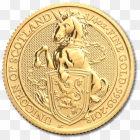 Queen"s Beasts Unicorn 1/4oz Gold Coin 2018 Motif - Coin, HD Png Download - gold unicorn png