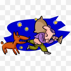 Vector Illustration Of Dog Attacks Burglar Thief Escaping - Cartoon, HD Png Download - burglar png