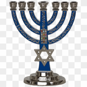 Unusual Menorah With Light Blue Enamel And Decorated - Messianic Menorah, HD Png Download - menorah clipart png