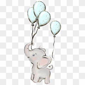 #watercolor #elephant #balloons #baby #boy #babyanimals - Watercolor Elephant With Balloon, HD Png Download - baby animals png