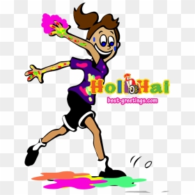 Happy Holi Wishes - Girl Playing Football Cartoon, HD Png Download - holi hai png