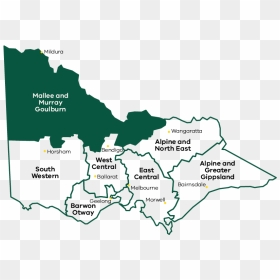 Map Of Victoria Showing The Boundaries Of Delwp"s Seven - Mallee Region Victoria, HD Png Download - western border png