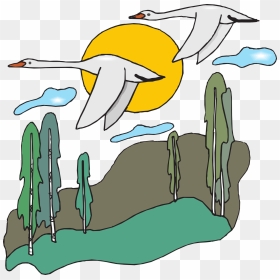 White Birds Flying Landscape Drawing - Migrated Clipart, HD Png Download - white birds flying png