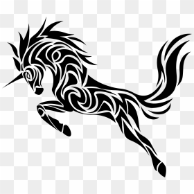 Unicorn Black And White Art , Png Download - Unicorn Tattoo Black And White, Transparent Png - tree plan png black and white