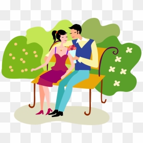 Vector Illustration Of Romantic Couple In Relationship - Lovers In Park Illustration, HD Png Download - romantic couple png