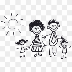Black And White Kid"s Drawing Of A Family - Parent Clipart Black And White, HD Png Download - family png images