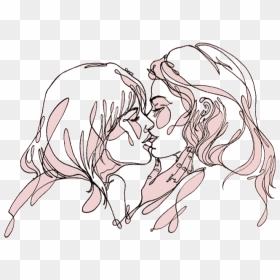 Couple, Editing, And Overlay Image - Girls Kissing Line Art, HD Png Download - couple heart png