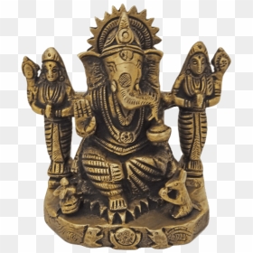Brass Antique Lord Ganesha With Devi"s Statue 5 Inches - Statue, HD Png Download - lord vinayagar png