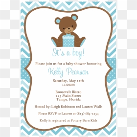 Chevron Teddy Bear Blue Baby Shower Invitation - Teddy Bear Baby Shower Invitations, HD Png Download - blue teddy bear png