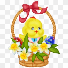 Chick With Easter Basket Clipart, HD Png Download - easter egg basket png