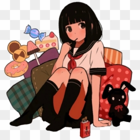 Transparent Anime Girl Sitting, HD Png Download - anime girl sitting png