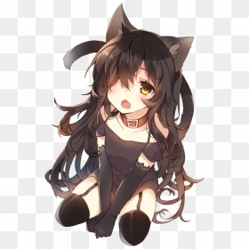 Anime Cat Girl Black Hair, HD Png Download - vhv