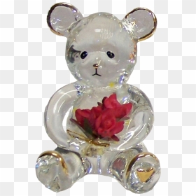 Glass Bear Cub With Bouquet Of Flowers 22k Gold Trim - Figurine, HD Png Download - bear cub png