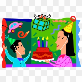 Vector Illustration Of Mother Surprises Son With Birthday - Illustration, HD Png Download - birthday cake vector png