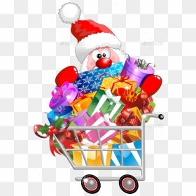 Download Santa On Shopping Cart - Santa And Reindeer Shopping, HD Png Download - christmas gifts clipart png