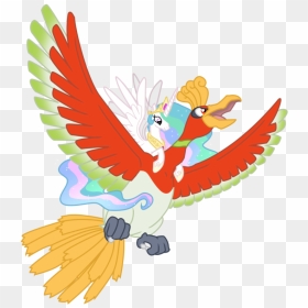 Celestia Flying On Ho-oh - Princess Celestia Ho Oh, HD Png Download - ho oh png