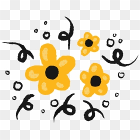 A Hand Drawn Sticker Of Three Gold Flowers And Black, HD Png Download - party popper emoji png