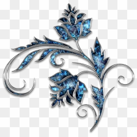 Blue Silver Flowers Png, Transparent Png - blue ornament png