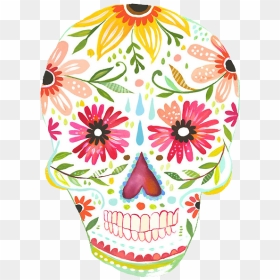 Day Of The Dead Watercolor Skull, HD Png Download - dia de los muertos skull png