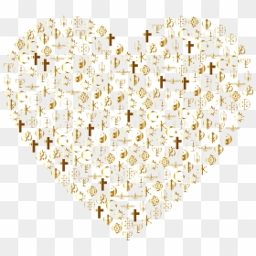 Religious Heart Filled Gold No Bg - Motif, HD Png Download - flaming heart png