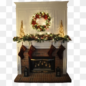 #chimney #christmas #fireplace #newyear #aesthetic - Christmas Fireplace Garland Ideas, HD Png Download - christmas fireplace png