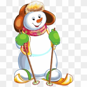 Skis Clipart Snowman Skiing - Bonhomme De Neige Au Ski, HD Png Download - snowman emoji png