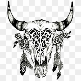 Cattle Drawing Cow"s Skull - Sugar Skull Bull Tattoo, HD Png Download - blue skull png