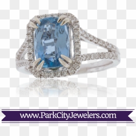 Aquamarine And Diamond Halo Ring - Engagement Ring, HD Png Download - green diamond png