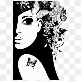Girl Silhouette, Silhouette Vector, Butterfly Art, - Girl With Flowers And Butterflies, HD Png Download - flowers silhouette png