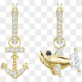 Ocean Shark Pierced Earrings, White, Gold Plating - Swarovski Follow Your Desires, HD Png Download - gold anchor png