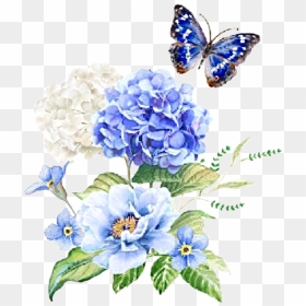 #watercolor #flowers #floral #bouquet #hydrangea #butterfly, HD Png Download - watercolor butterfly png