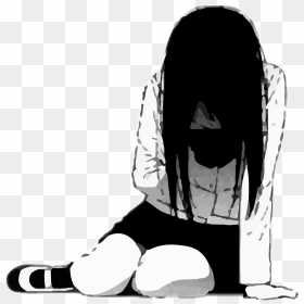Girl Anime Animegirl Blackandwhite Schoolgirl Depressed - Sad Anime Girl Crying, HD Png Download - anime school girl png