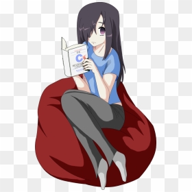 Transparent Anime Girl Sitting Png - Anime Girl Holding Book, Png Download - anime girl sitting png
