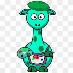 Giraffe As A Painter Artist - Blue Cartoon Giraffe, HD Png Download - giraffe cartoon png