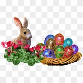 Easter Bunnies With Eggs In A Basket, HD Png Download - easter egg basket png