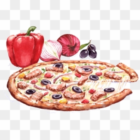 Pizza Watercolor Illustration, HD Png Download - cartoon pizza png