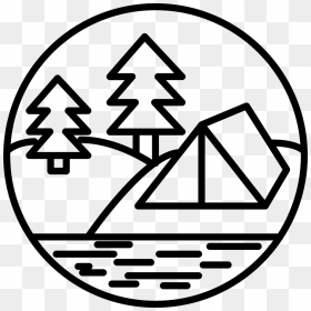 Camping At The Forest Near The River - Camping Black And White Clipart, HD Png Download - river icon png