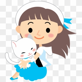 Girl Cat Clipart - Girl And Cat Clipart, HD Png Download - cat girl png