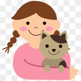 Little Girl With Cat Clipart - 猫 と 人 の イラスト, HD Png Download - cat girl png
