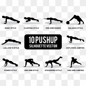 Pushup Silhouettes Vector - One Arm Push Up Silhouette, HD Png Download - workout silhouette png