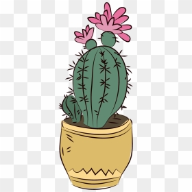 Cactus In A Pot Drawing, HD Png Download - cartoon cactus png
