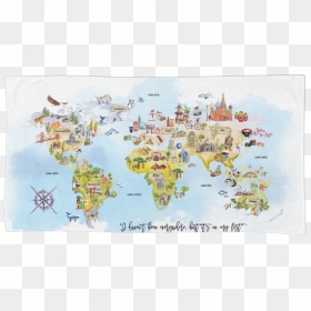 Toalha Mapa Mundi De Camila Grayna - Illustrated World Map Yamang Lupa At Tubig, HD Png Download - mapa mundi png