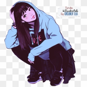 Hoodie Cool Anime Girl, HD Png Download - anime girl sitting png