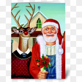 American Gothic Parody Christmas, HD Png Download - christmas deer png