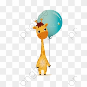 Baby Giraffe With Balloon, HD Png Download - giraffe cartoon png