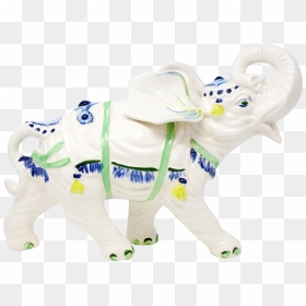 Hand-painted Ceramic Elephant With Raised Trunk On - Working Animal, HD Png Download - raised hand png