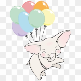Cute Elephant Flying With Balloons Clipart - Cartoon, HD Png Download - balloon animals png