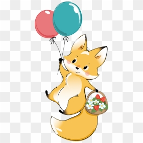 Cute Fox With Balloons Clipart - Cartoon, HD Png Download - balloon animals png