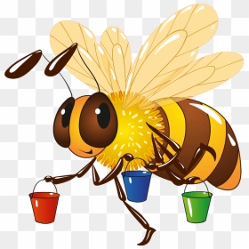 Bee With Buckets Clipart - Cartoon, HD Png Download - bee silhouette png