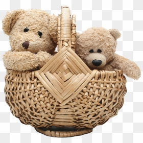 Two Teddy Bear In Basket - Teddy Bear Basket Png, Transparent Png - gift basket png